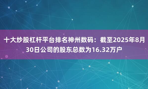 十大炒股杠杆平台排名神州数码：截至2025年8月30日公司的股东总数为16.32万户